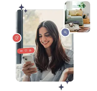 Donna che gestisce un immobile in affitto tramite smartphone